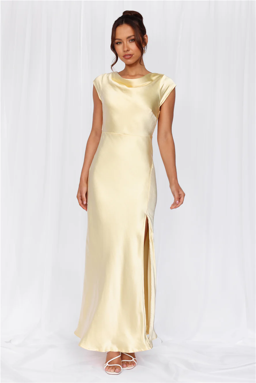The Valentina Cap Sleeve Satin Maxi Dress Yellow