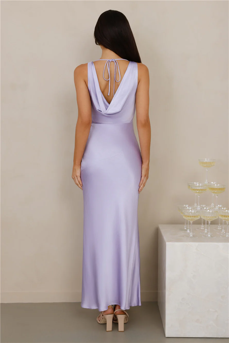 The Loretta Cowl Satin Maxi Dress Lilac