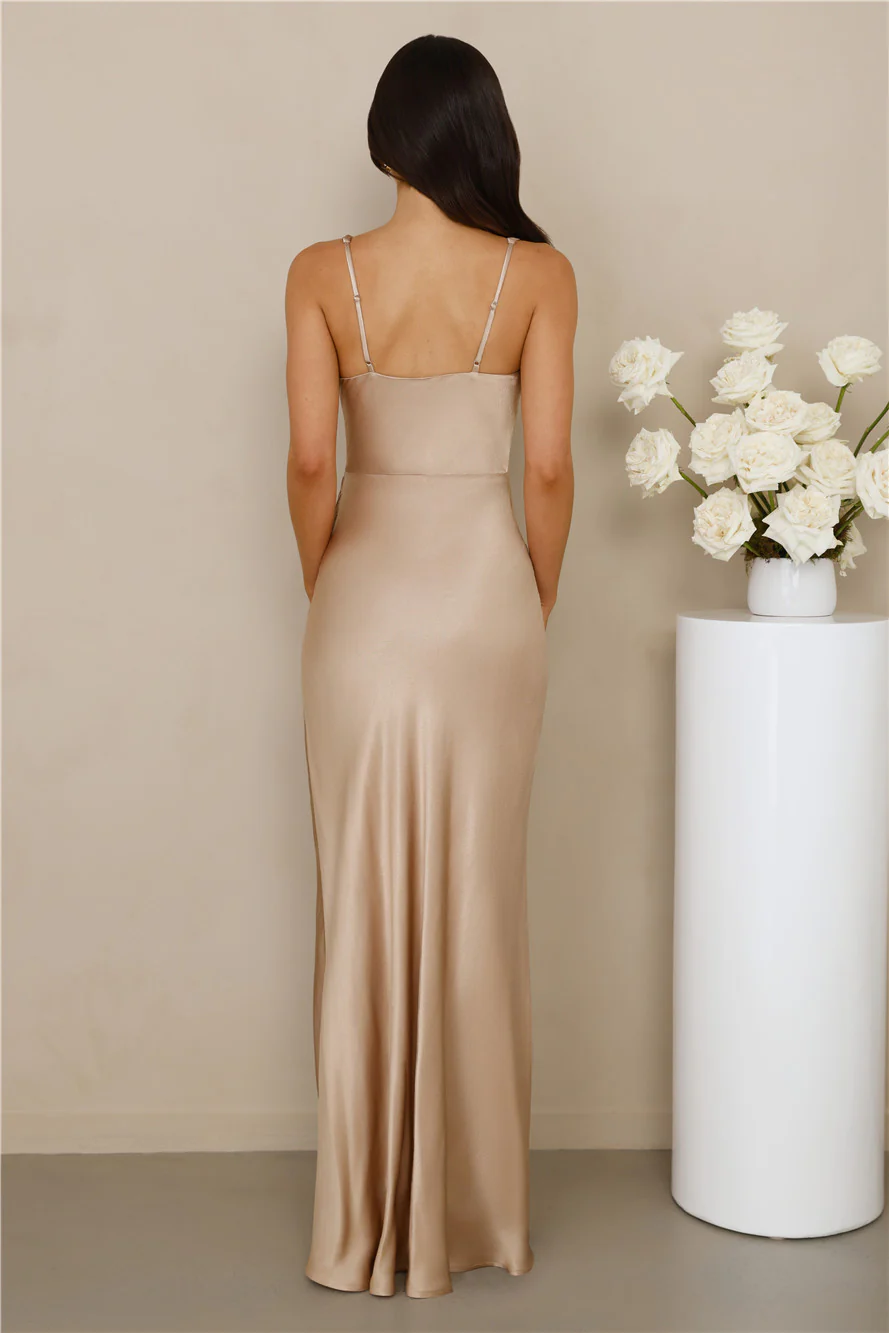 The Evelina Satin Maxi Dress Champagne