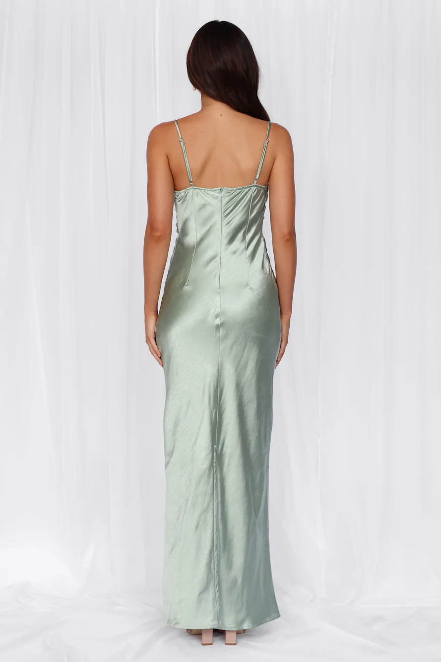 The Madeline Cowl Satin Maxi Dress Sage