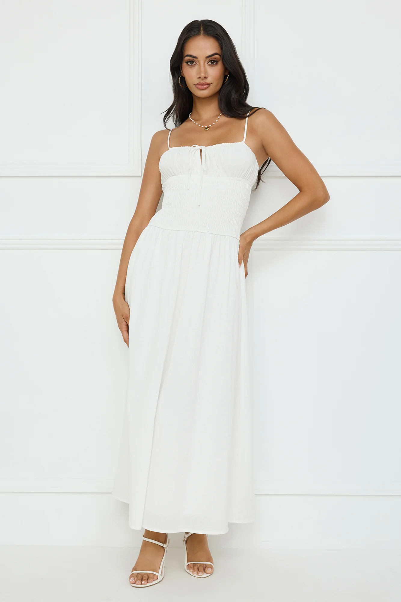 Starfall Garden Linen Blend Maxi Dress White