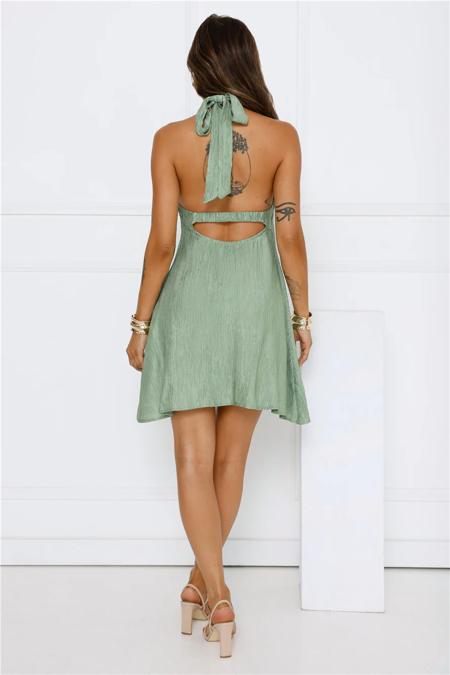 Sunset Muse Halter Mini Dress Sage