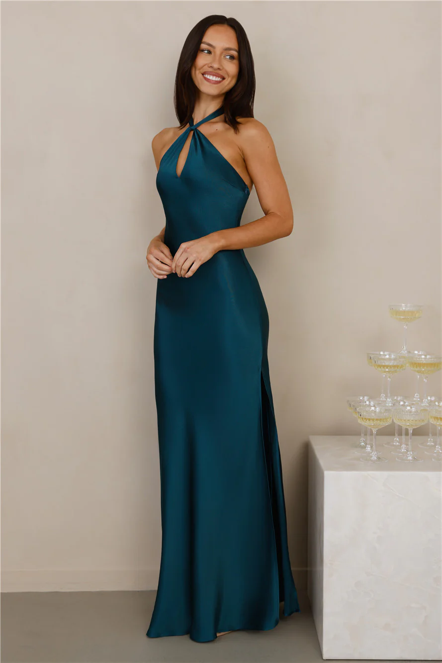 The Delilah Satin Halter Maxi Dress Teal