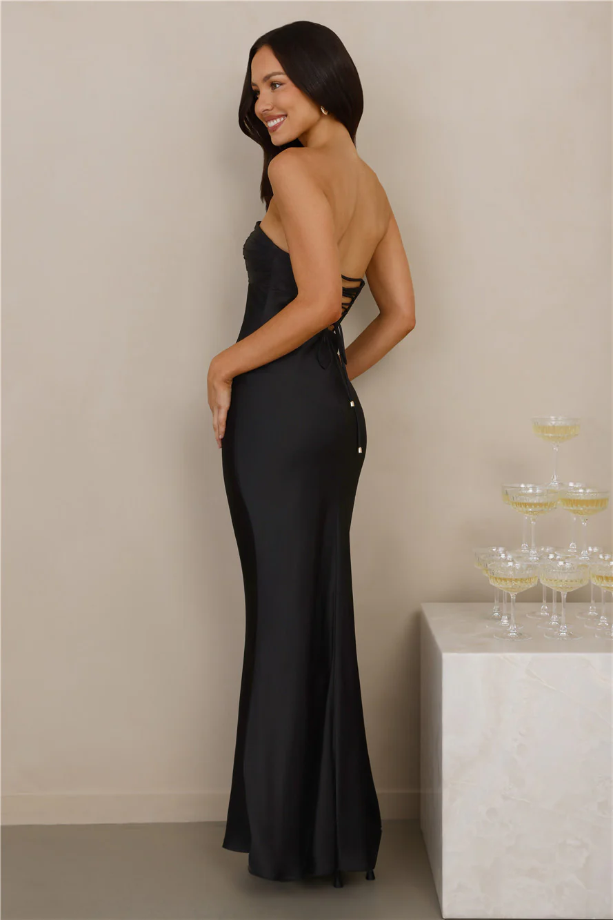 The Seraphina Strapless Satin Maxi Dress Black