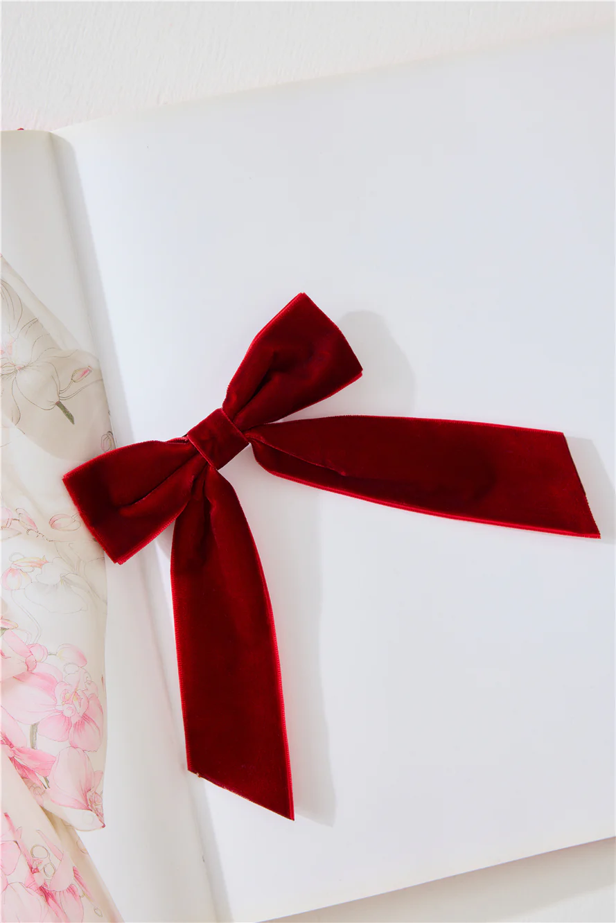 Velvet Bow Hair Clip Red