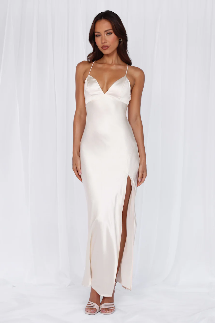 The Sophia Satin Maxi Dress Pearl