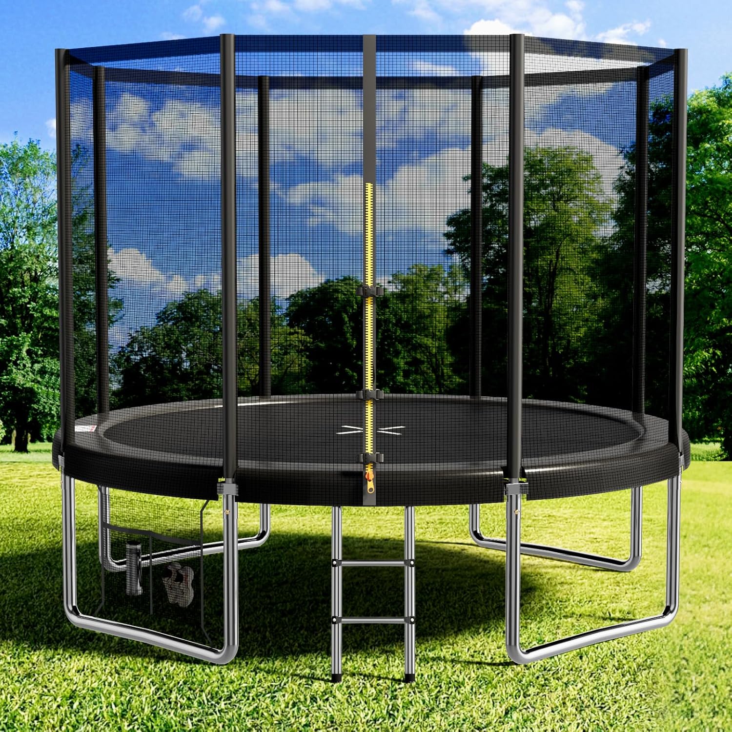 Devoko Trampolin Outdoor Ø 305 cm Indoor Trampolin Kinder Gartentrampoline, Komplettset mit Schuhnetz, Leiter, Randabdeckung, Sicherheitsnetz, Belastbarkeit 150 kg