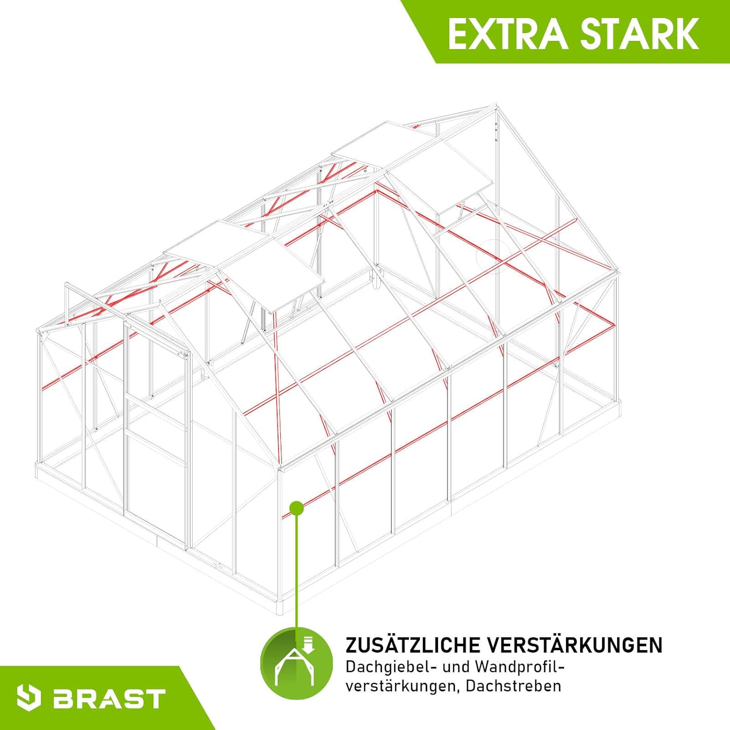 BRAST Aluminium Greenhouse with Base 380 x 250 x 205 cm, TÜV Tested, 6 mm Hollow Chamber Panels, Rustproof/Weatherproof/Temperature-Resistant