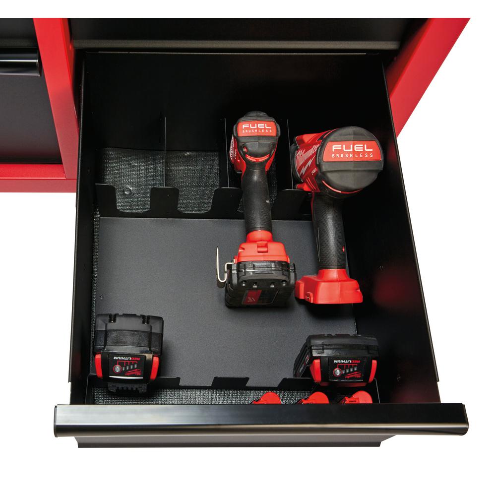 46 In. 16-Drawer Steel Tool Chest And Rolling Cabinet Set, Textured Red And Black Matte