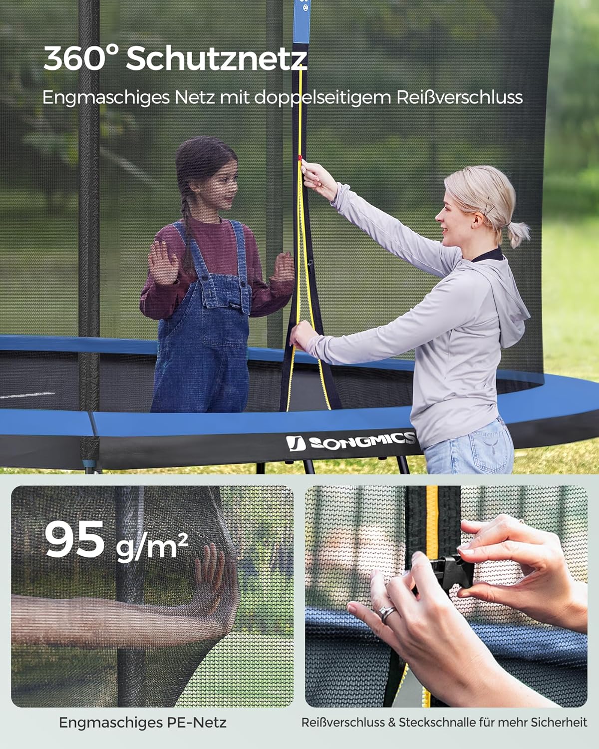 SONGMICS Trampolin Outdoor Ø 427 cm, rundes Gartentrampolin mit Sicherheitsnetz und Leiter, Randabdeckung, gepolstertes Gestell, für Kinder