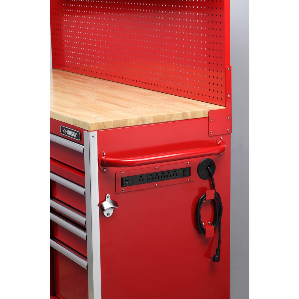 Heavy-Duty 61 In. W 10-Drawer, Deep 1-Door Tool Chest Mobile Workbench In Gloss Red With Flip-Up Pegboard
