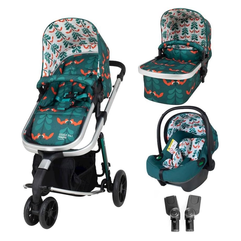 COSATTO GIGGLE 3 in 1 - A 3 in 1 Stroller with the trio - Cane Stroller, a Pram with a carrycot and an iSize baby car seat included, Lying Function and Accessories and Adapters