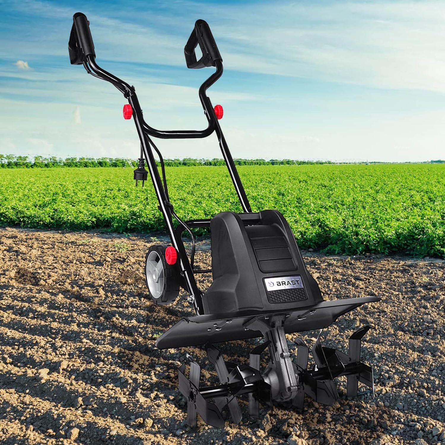 BRAST electric tiller: 1500 Watt - 45 cm Width, 22 cm Working Depth - 6 Cutters - 24 Blades -3 Mod Diff. power - very safe - 400 TRS/Min - electric tiller, Wired