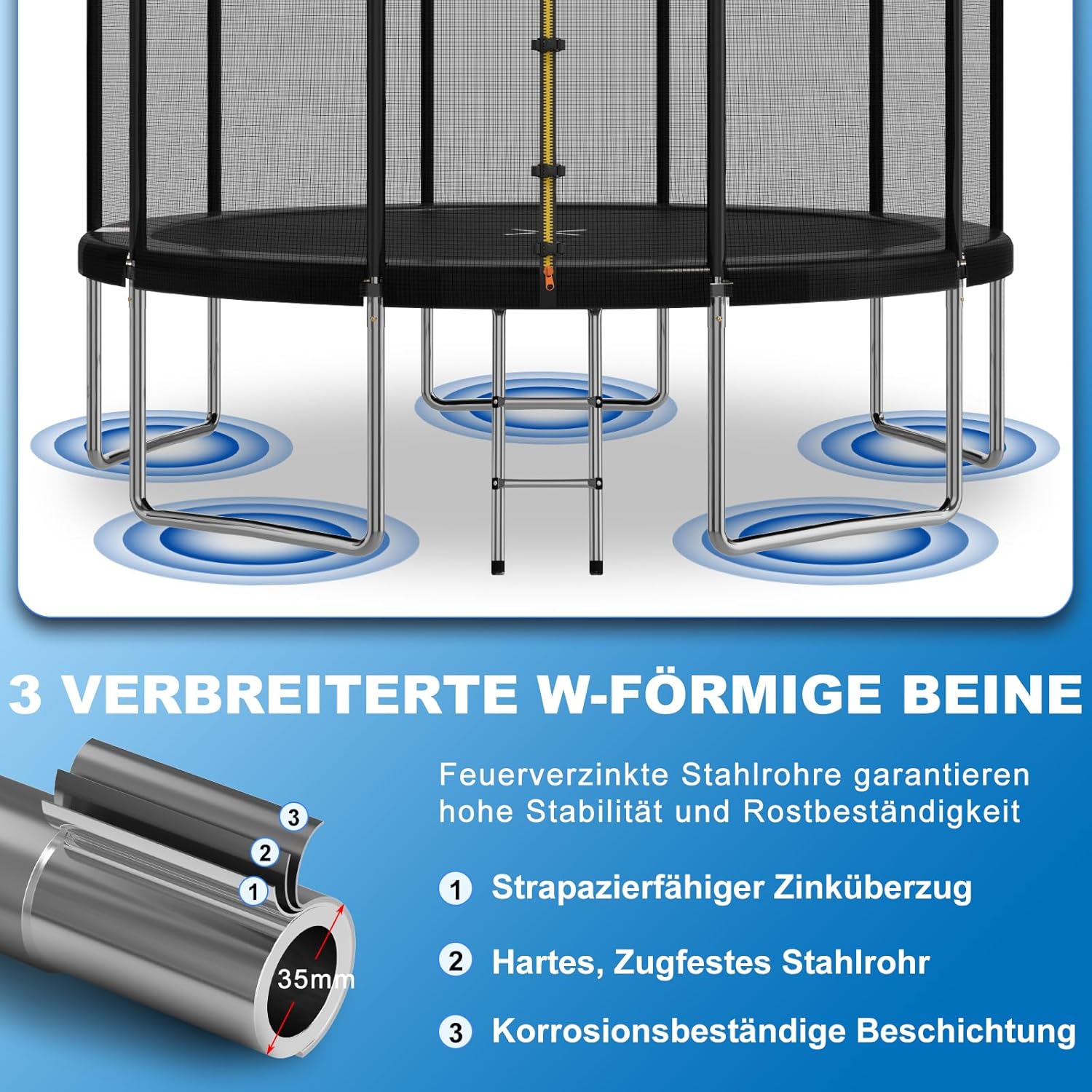 Devoko Trampolin Outdoor Ø 366 cm Indoor Trampolin Kinder Gartentrampoline, Komplettset mit Schuhnetz, Leiter, Randabdeckung, Sicherheitsnetz, Belastbarkeit 150 kg