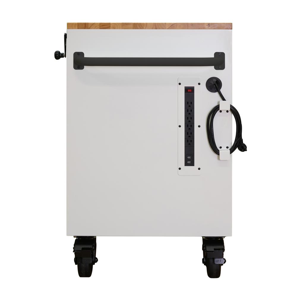 72 In. 18-Drawer Mobile Workbench With Adjustable-Height Solid Wood Top In Matte White