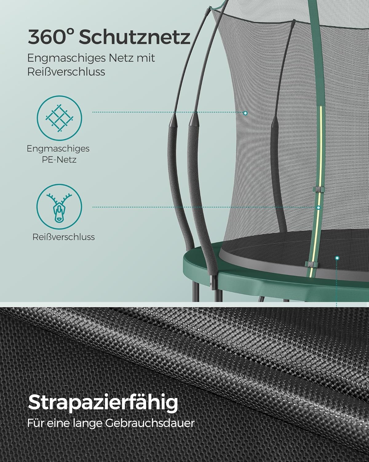 SONGMICS Federloses Trampolin Ø 244 cm, Trampolin Outdoor für Kinder, elastische Seile, Sicherheitsnetz mit Reißverschluss, Glasfaserstangen, sicher, geräuscharm