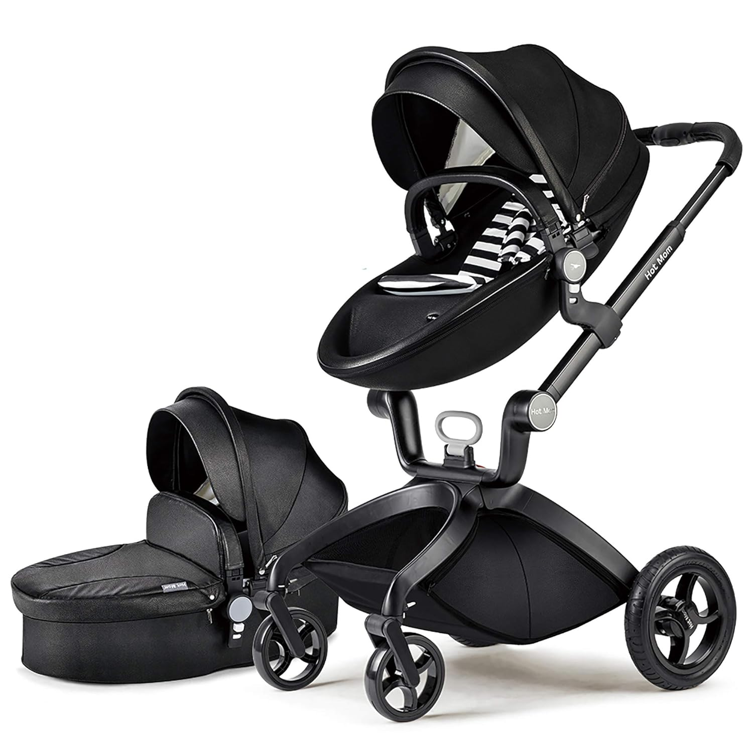 Hot Mom Baby Stroller: Baby Carriage with Adjustable Seat Height Angle and Four-Wheel Shock Absorption,Reversible,High Landscape and Fashional Pram