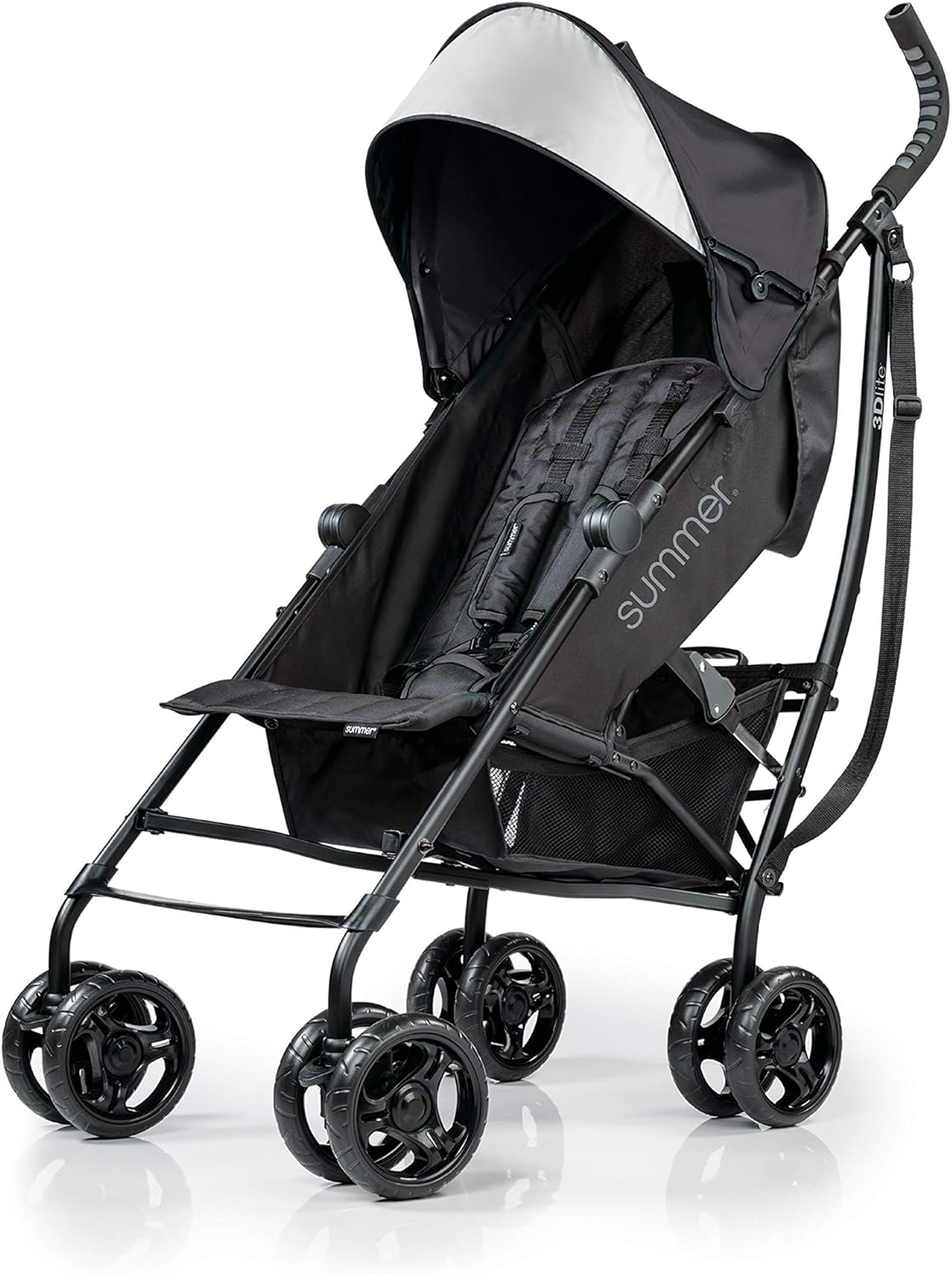 Summer Infant 3Dlite Convenience Stroller, Jet Blue - Lightweight Stroller with Aluminum Frame, Large Seat Area, 4 Position Recline, Extra Large Storage Basket - Infant Stroller for Travel and More
