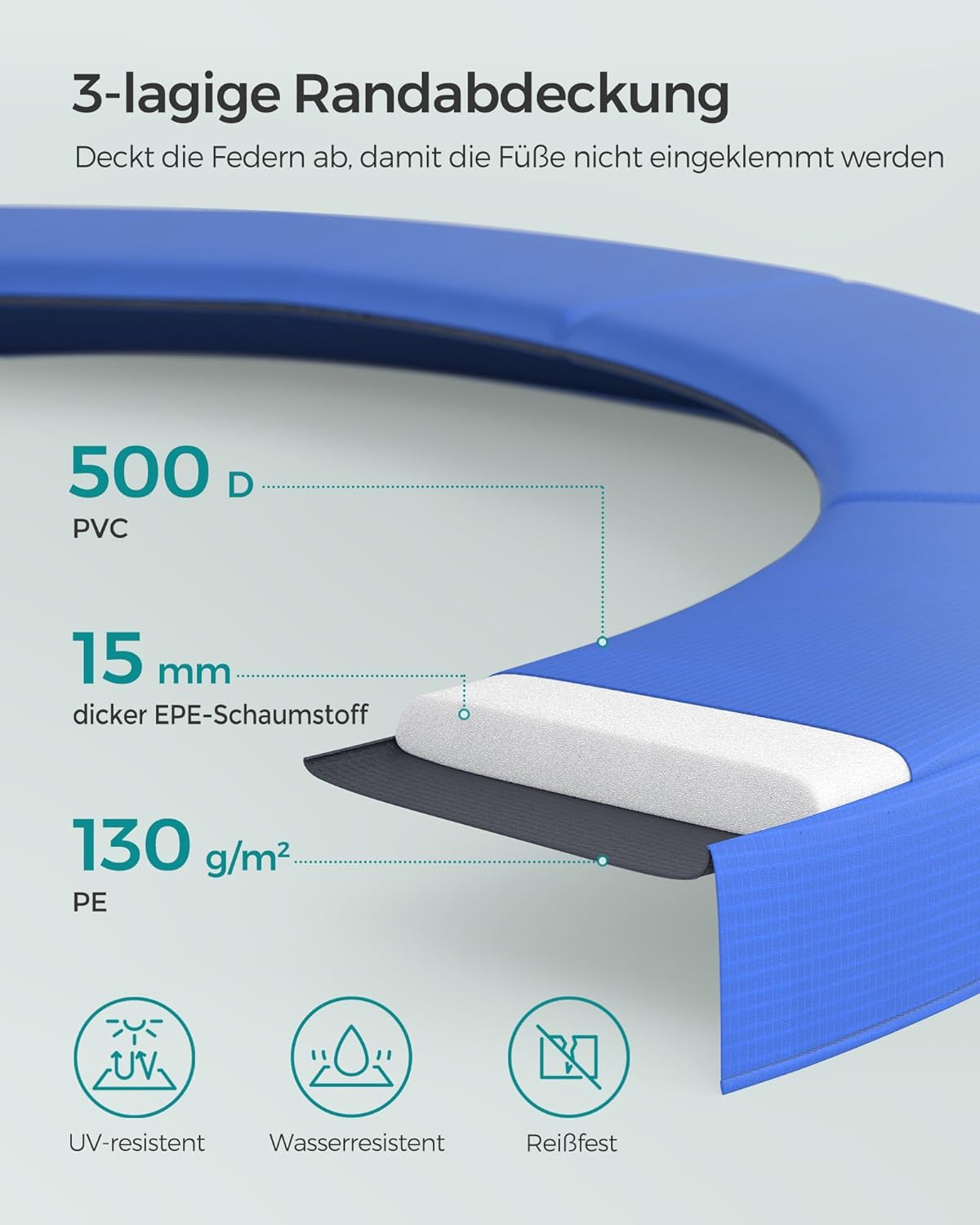 SONGMICS Trampolin Outdoor Ø 427 cm, rundes Gartentrampolin mit Sicherheitsnetz und Leiter, Randabdeckung, gepolstertes Gestell, für Kinder