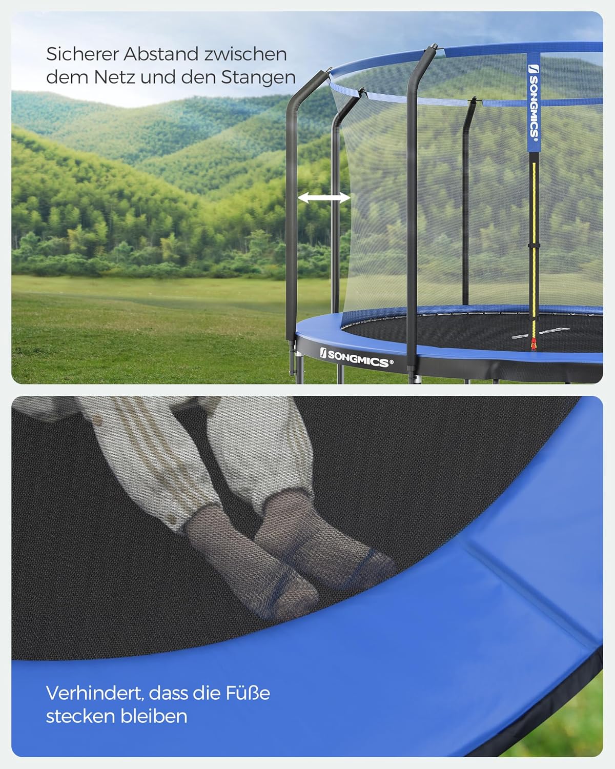 SONGMICS Trampolin Outdoor Ø 366 cm, rundes Gartentrampolin mit Sicherheitsnetz und Leiter, Randabdeckung, gepolstertes Gestell, für Kinder