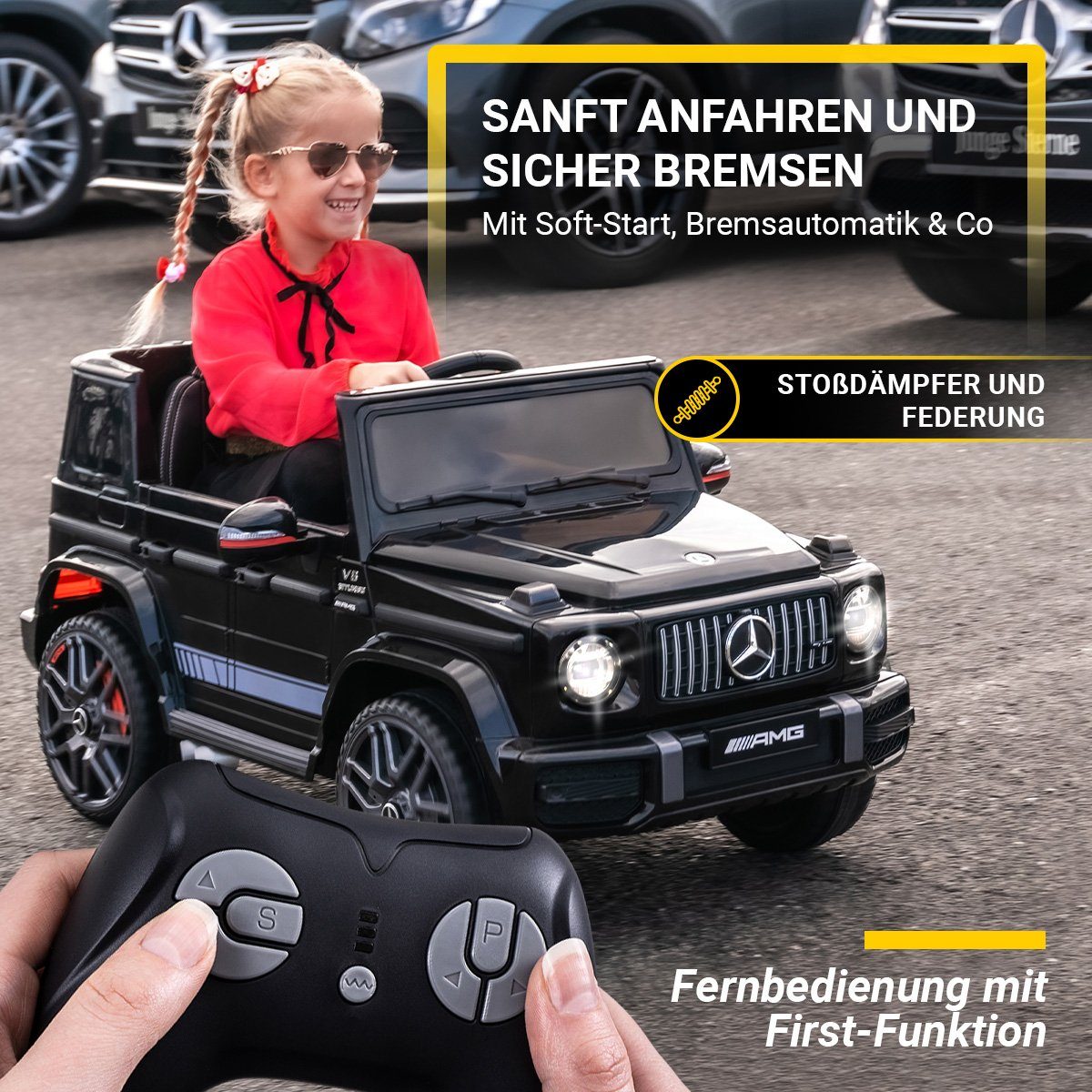 Actionbikes Motors Elektro-Kinderauto Mercedes Benz AMG G63 - Kinder Elektro Auto ab 3 Jahre, Belastbarkeit 35 kg, (2-tlg), Soft-Start - Stoßdämpfer