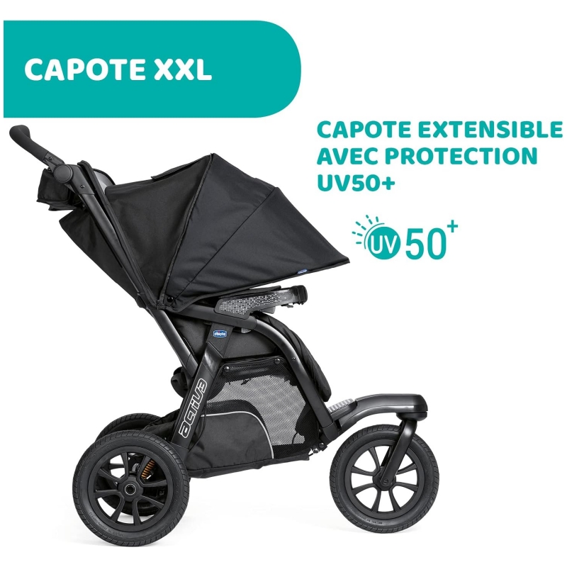 Chicco Trio Activ3 3 in 1 Stroller with Car Travel Set, 3-Wheel Reclining Cane, Pram/Carrycot and Baby Car Seat Group 0+, with Folding and Compact Closure - Black