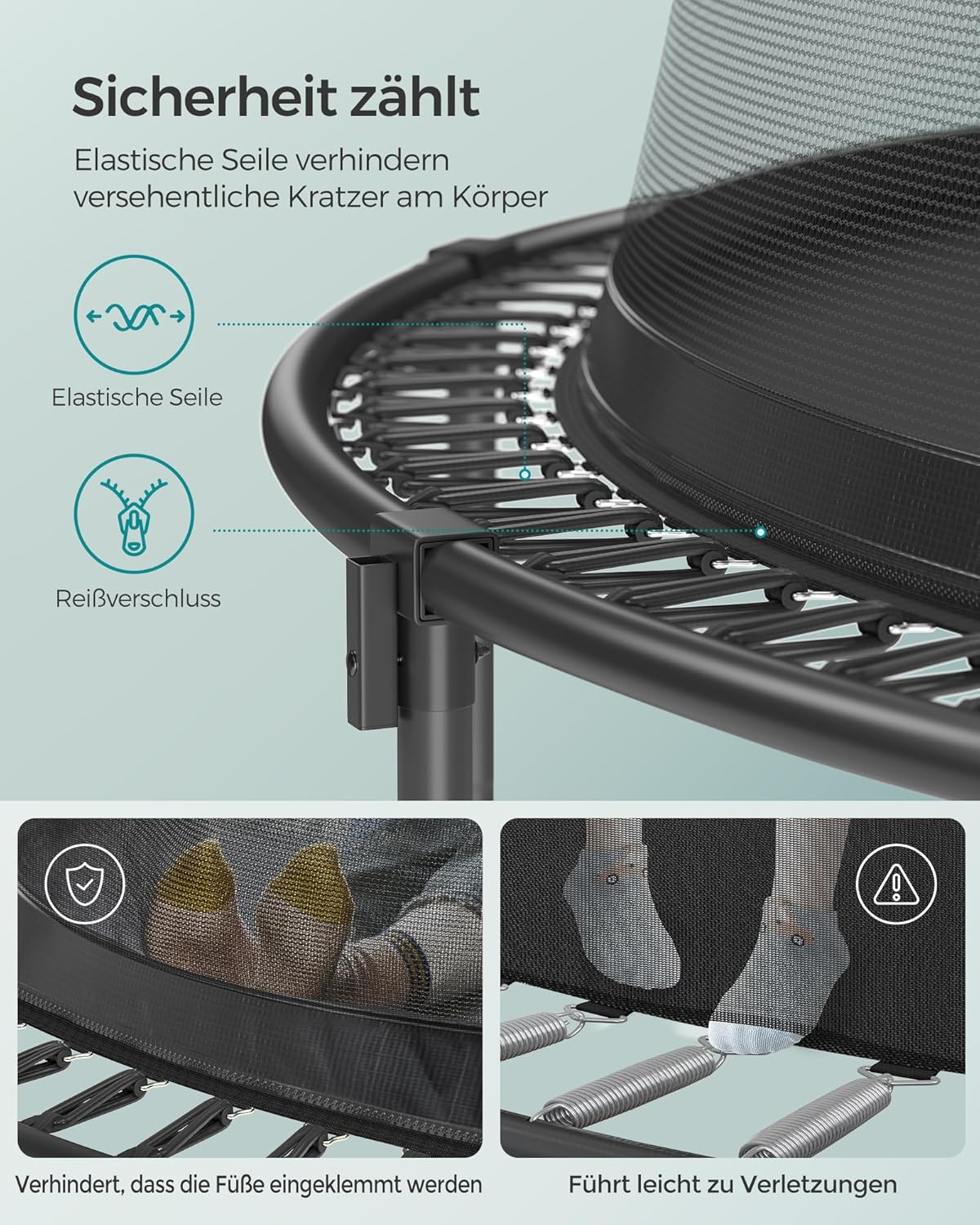 SONGMICS Federloses Trampolin Ø 244 cm, Trampolin Outdoor für Kinder, elastische Seile, Sicherheitsnetz mit Reißverschluss, Glasfaserstangen, sicher, geräuscharm