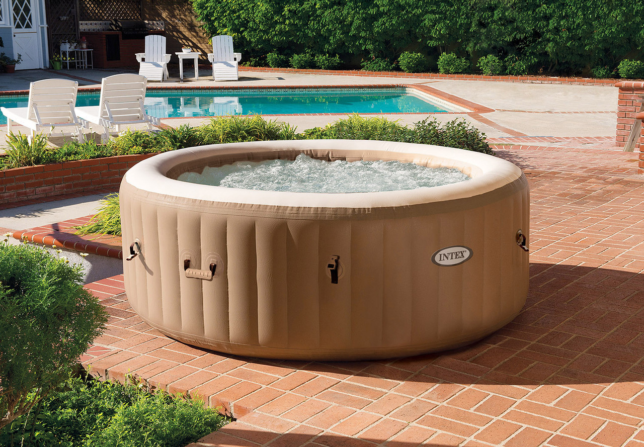 PureSpa™ Bubble Massage Inflatable Hot Tub w/ Energy Efficient Cover - 4 Person