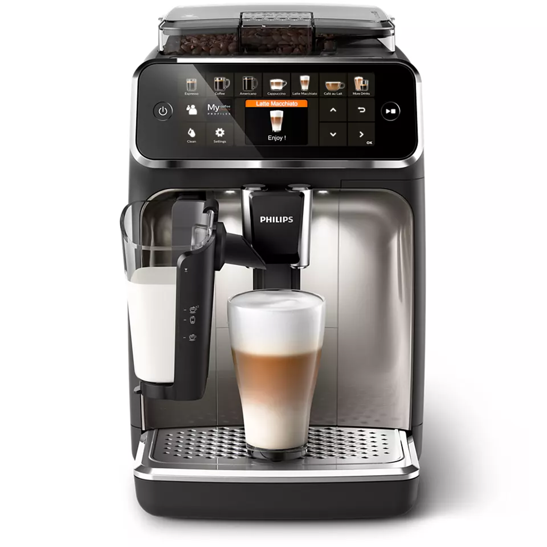 Philips Series 5400 Kaffeevollautomat – LatteGo Milchsystem, 12 Kaffeespezialitäten, Intuitives Display, 4 Benutzerprofile, Chrom