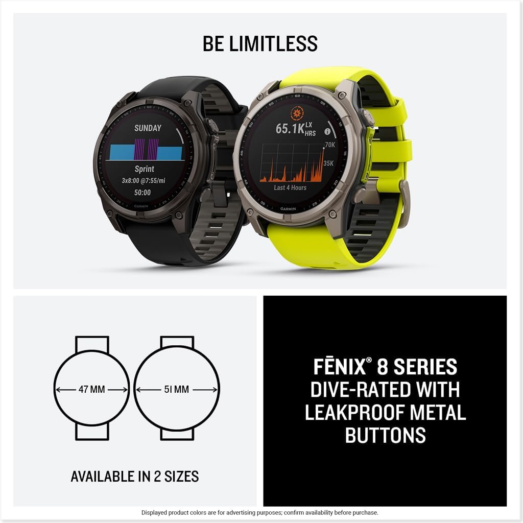 Garmin fēnix® 8 – 51 mm, AMOLED, Sapphire, Premium Multisport GPS Smartwatch, Long-Lasting Battery Life, Dive-Rated, Built-in LED Flashlight, Titanium with Spark Orange/Graphite Band