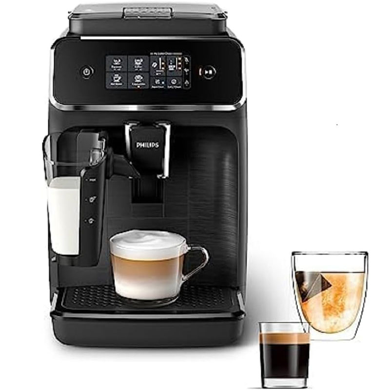 Philips 2200 Series Fully Automatic Espresso Machine - LatteGo Milk Frother, 3 Coffee Varieties , Intuitive Touch Display, Black, (EP2230/14)