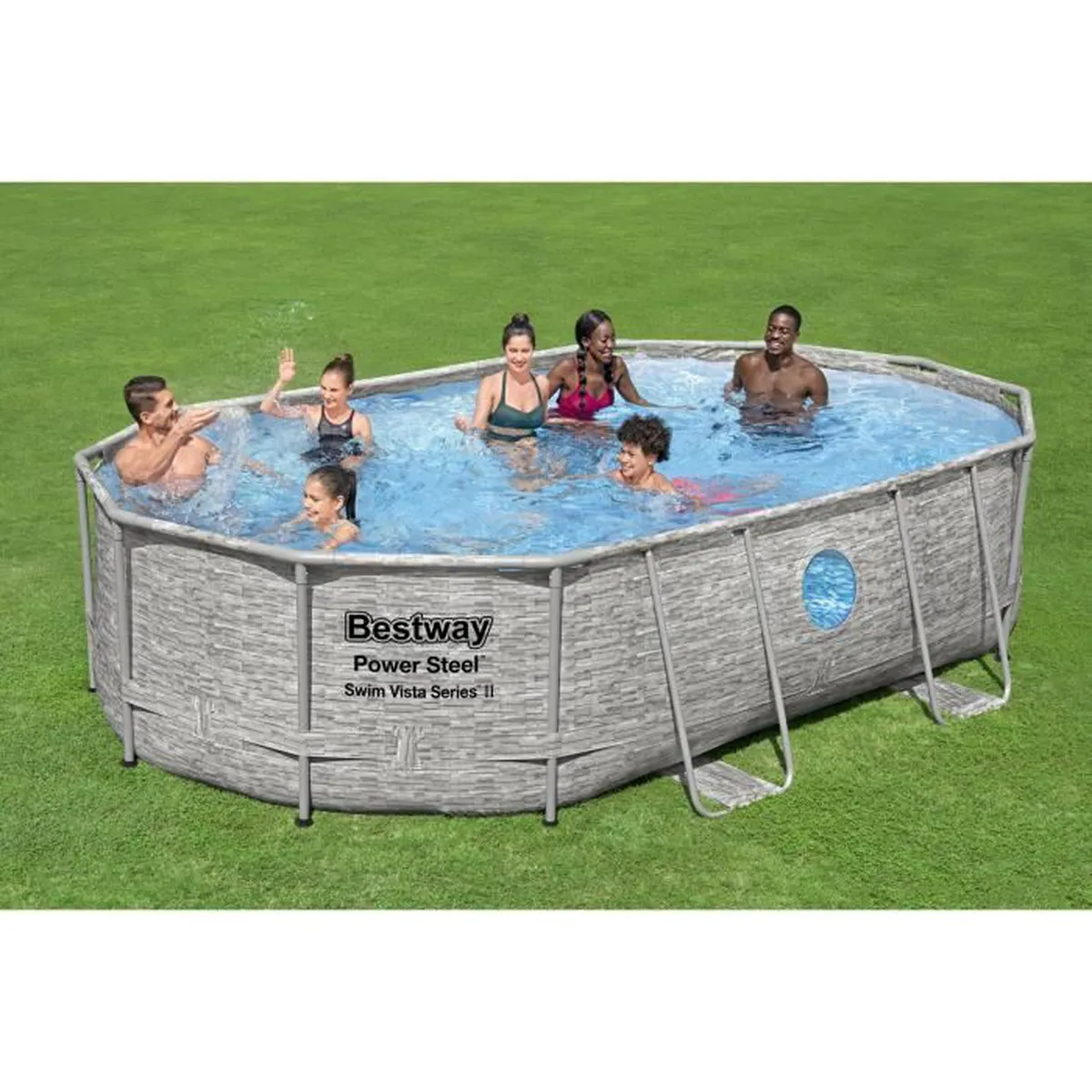 Kit Piscine hors sol BESTWAY - Power Steel™- 488 x 305 x 107 cm - Ovale (Livrée avec filtre à sable, bâche, échelle)