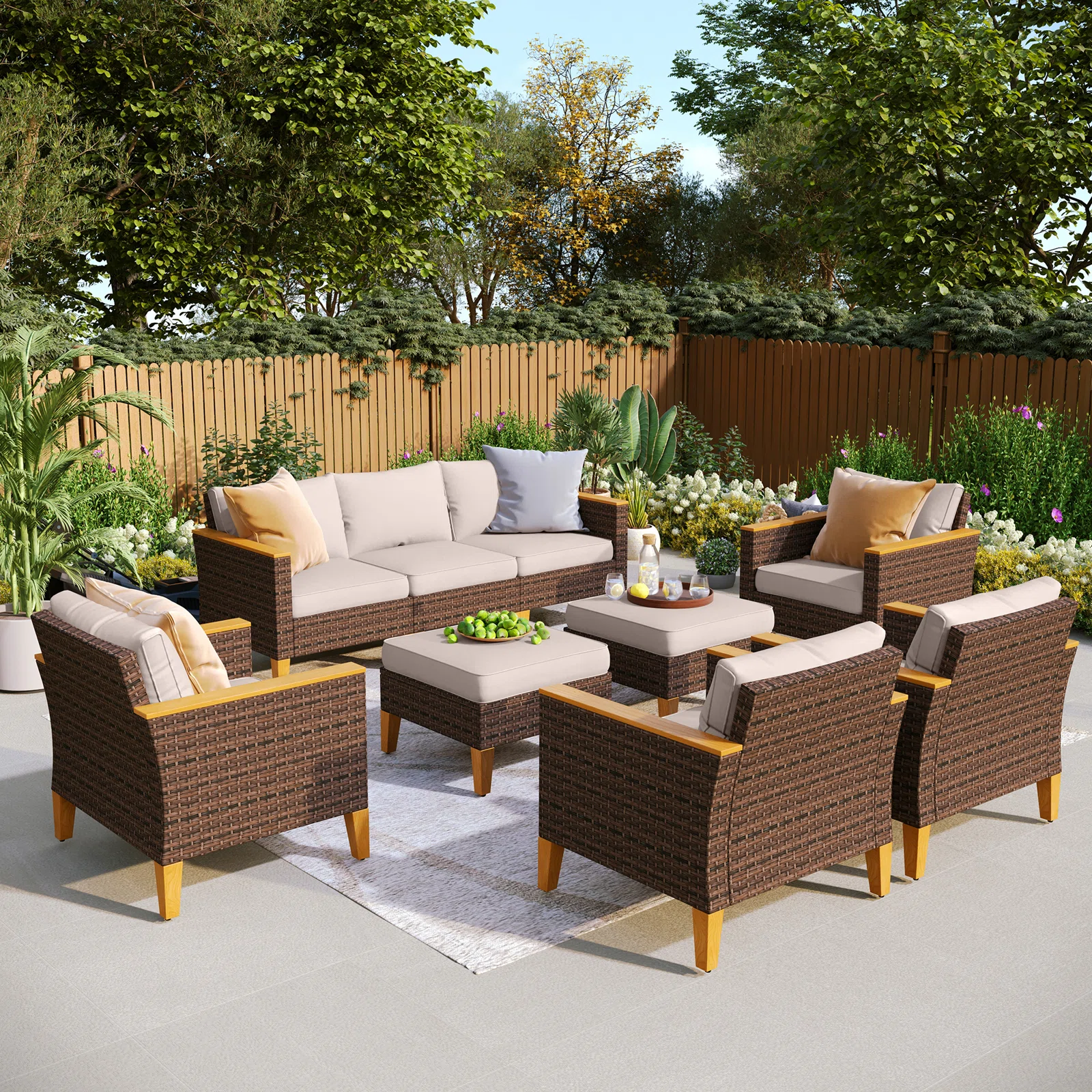 Wicker 9 - Person Garden Lounge Set with Cushions