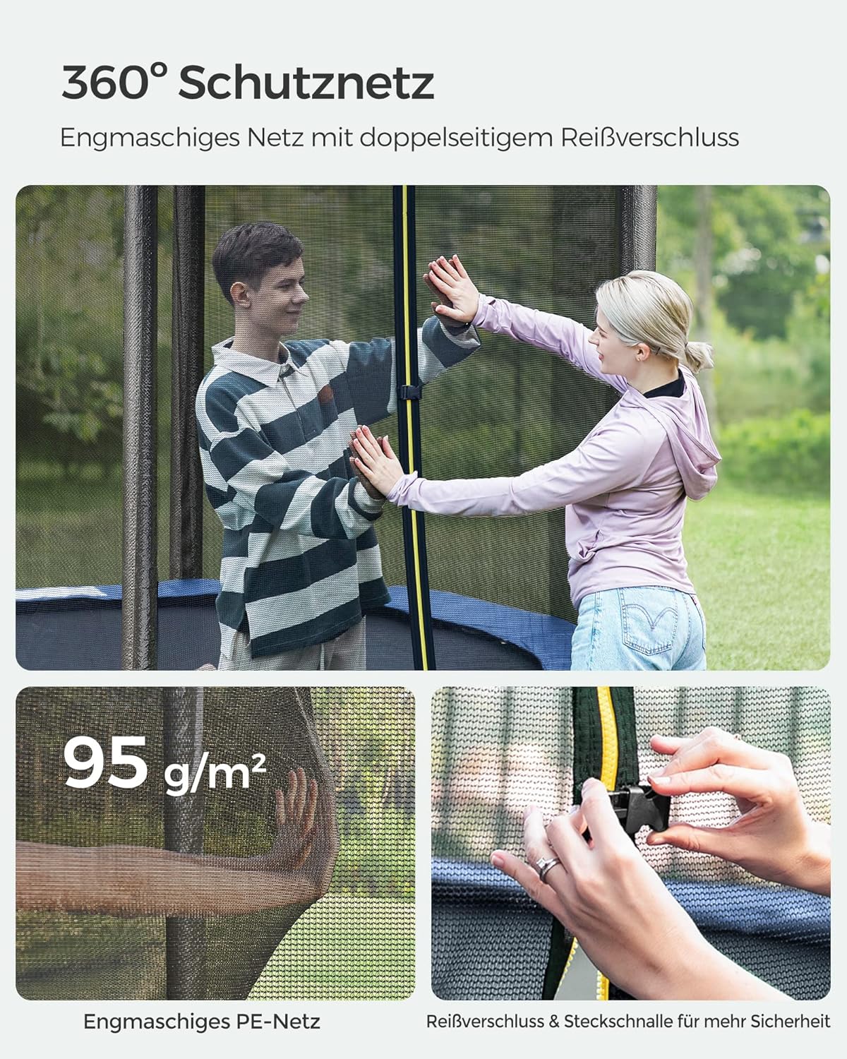 SONGMICS Trampolin Outdoor Ø 244cm, rundes Gartentrampolin mit Randabdeckung, mit Sicherheitsnetz, mit Leiter und gepolsterten Stangen
