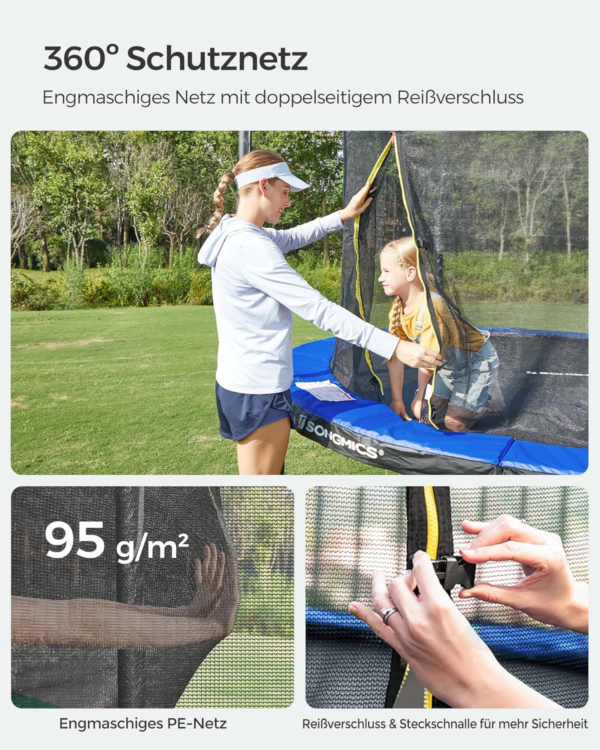 SONGMICS Trampolin Outdoor Ø 244 cm, rundes Gartentrampolin mit Sicherheitsnetz und Leiter, Randabdeckung, gepolstertes Gestell, für Kinder