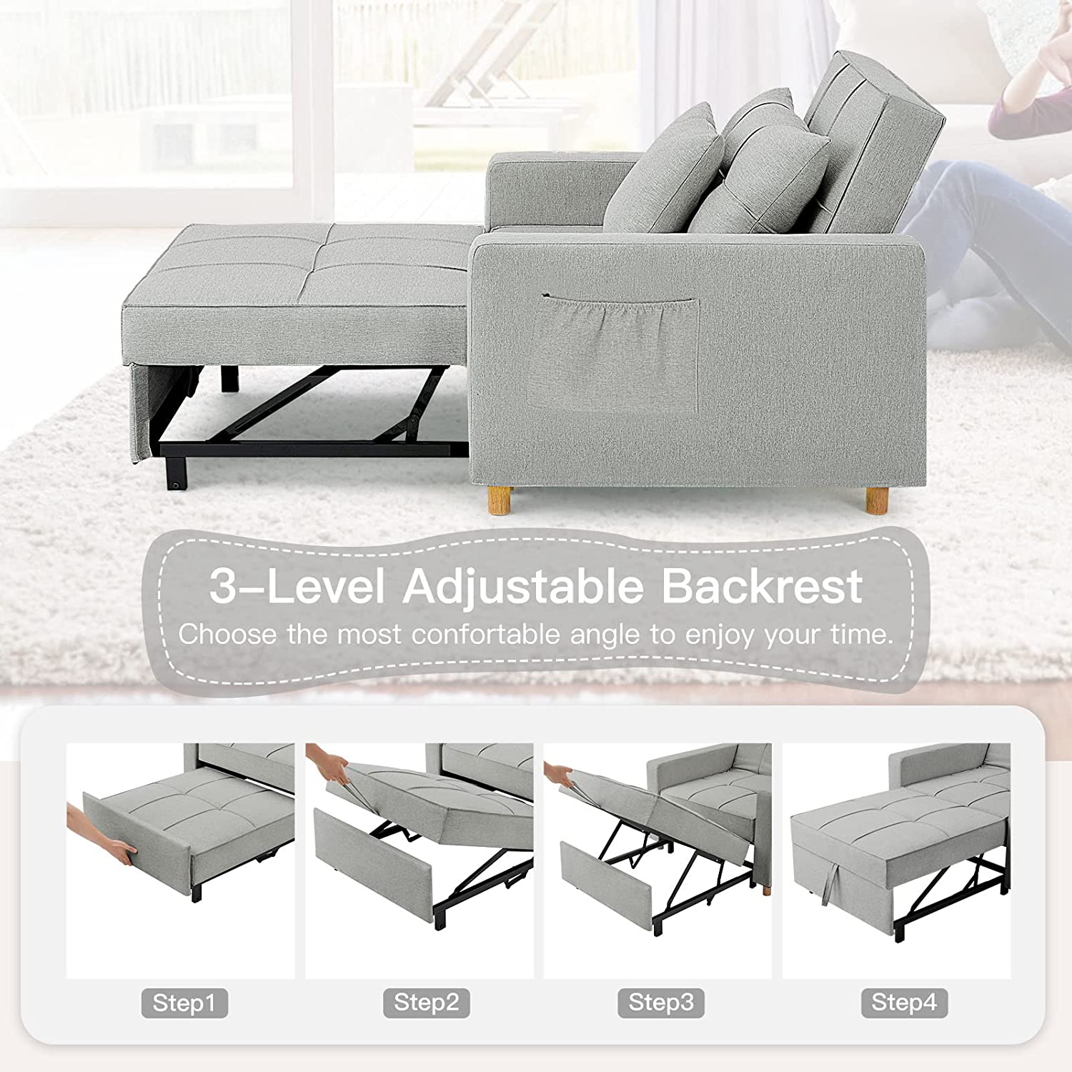 🔥 40 Inch 3-in-1 Convertible Chair Bed,Sofa Bed.