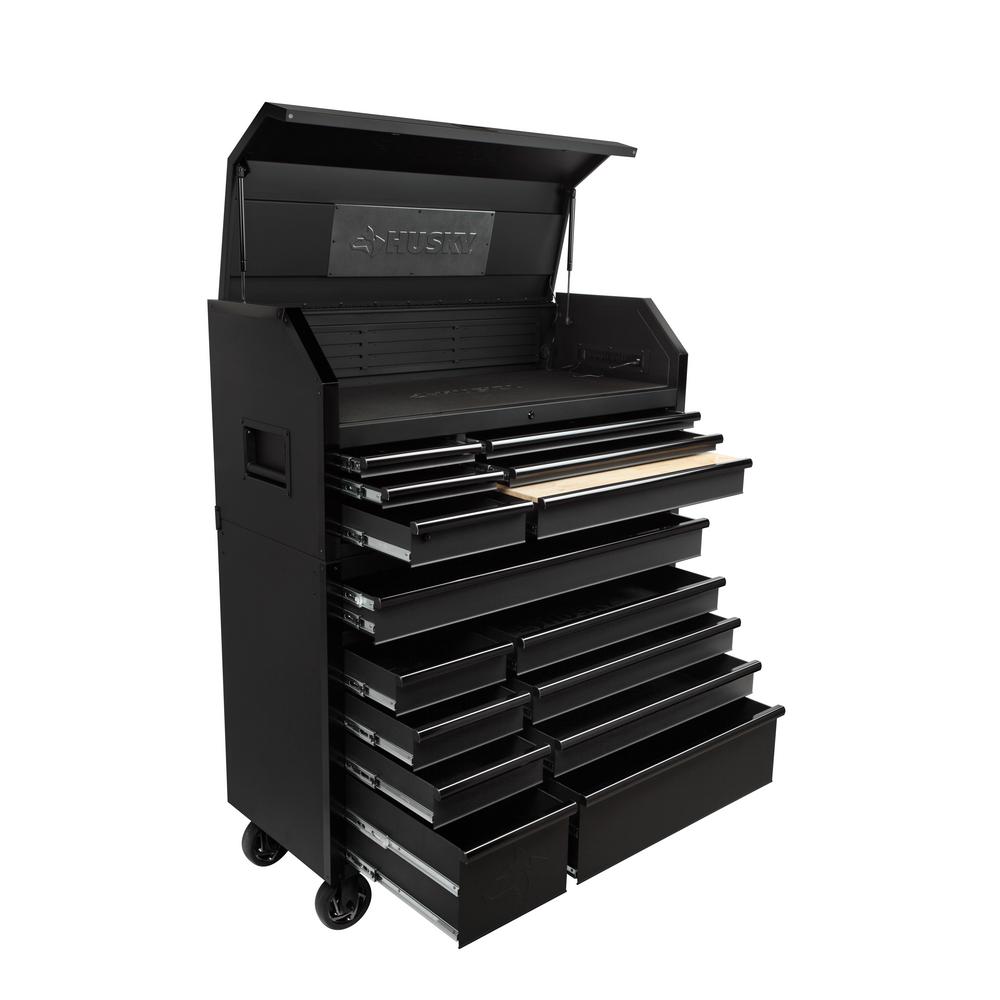 Industrial 52 In. W X 21.5 In. D 15-Drawer Tool Chest And Rolling Cabinet Combo With LED Light In Matte Black
