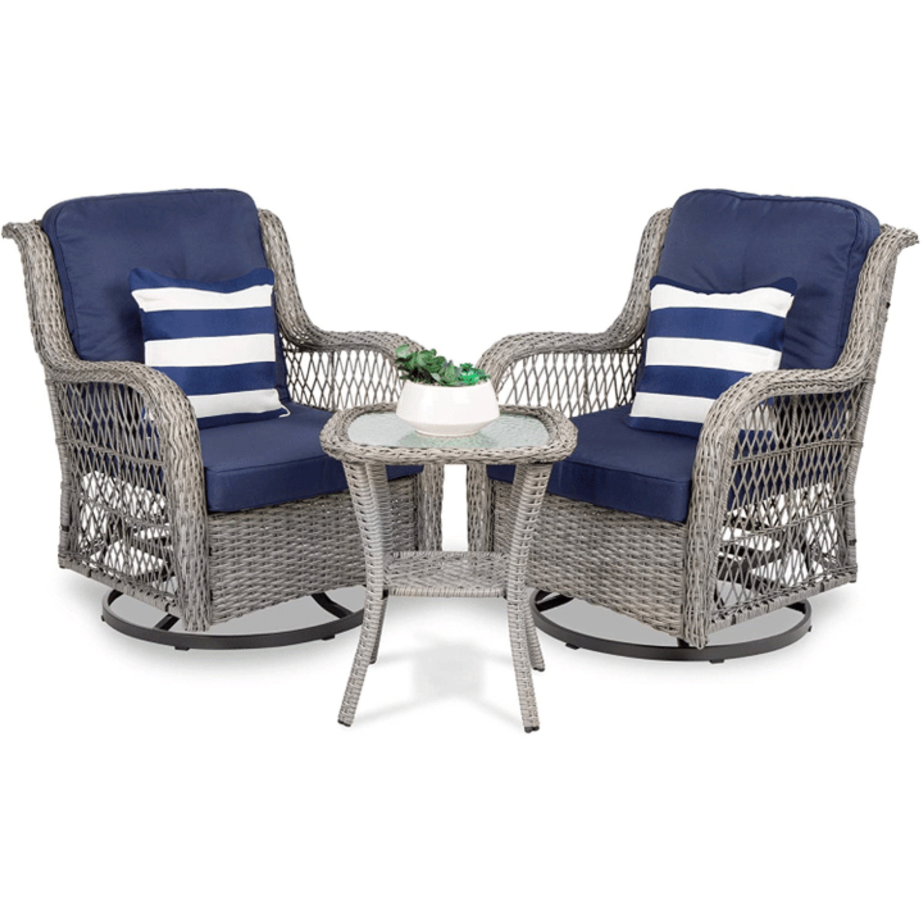 Furniture 3 Piece Patio Bistro Swivel Rocking Chairs