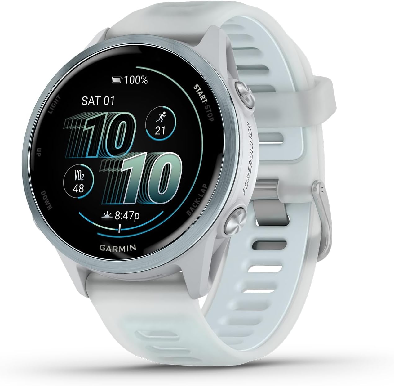 Garmin® Forerunner® 570, 42mm, Advanced GPS Running and Triathlon Smartwatch, AMOLED Display, Training and Recovery Features, Raspberry Aluminum with Translucent Bone/Mango Band
