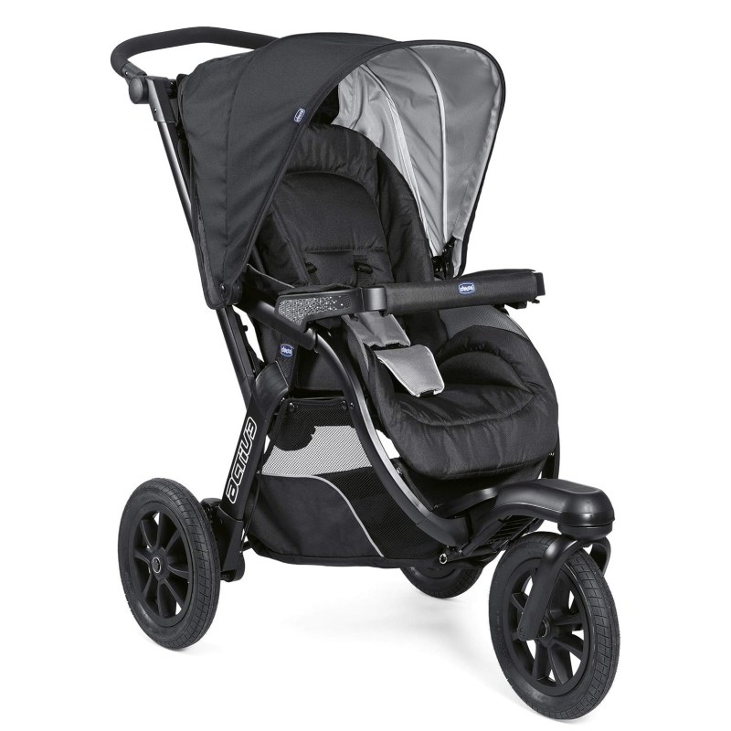 Chicco Trio Activ3 3 in 1 Stroller with Car Travel Set, 3-Wheel Reclining Cane, Pram/Carrycot and Baby Car Seat Group 0+, with Folding and Compact Closure - Black