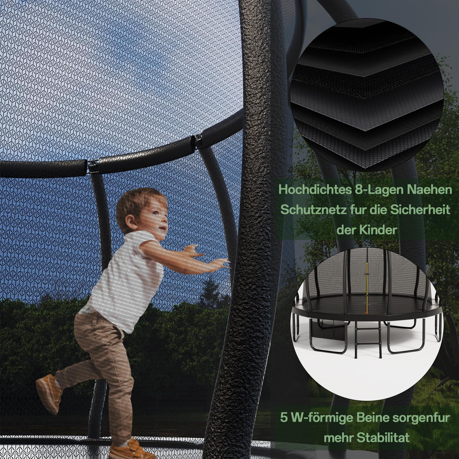 Flamaker Trampolin Outdoor Kinder, Gartentrampolin Ø 427cm mit Netz, Bodenanker, Stabile Rahmenkonstruktion, Wetterfest und rostfrei, Outdoor Trampolin für Kinder & Erwachsene Belastbarkeit 160kg