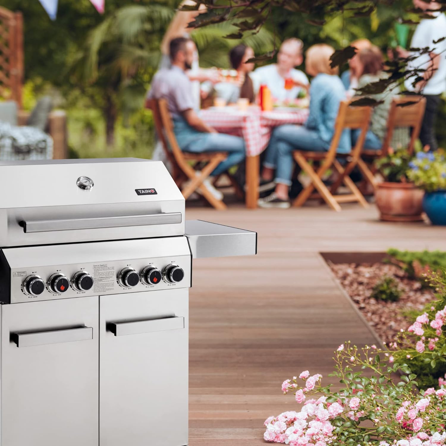 TAINO Platinum 3+1 or 4+2 Gas Barbecue Rotating Spit Complete Stainless Steel New Premium Series 2019 BBQ Grill Trolley 3 Burner Side Cooker Piezo Ignition