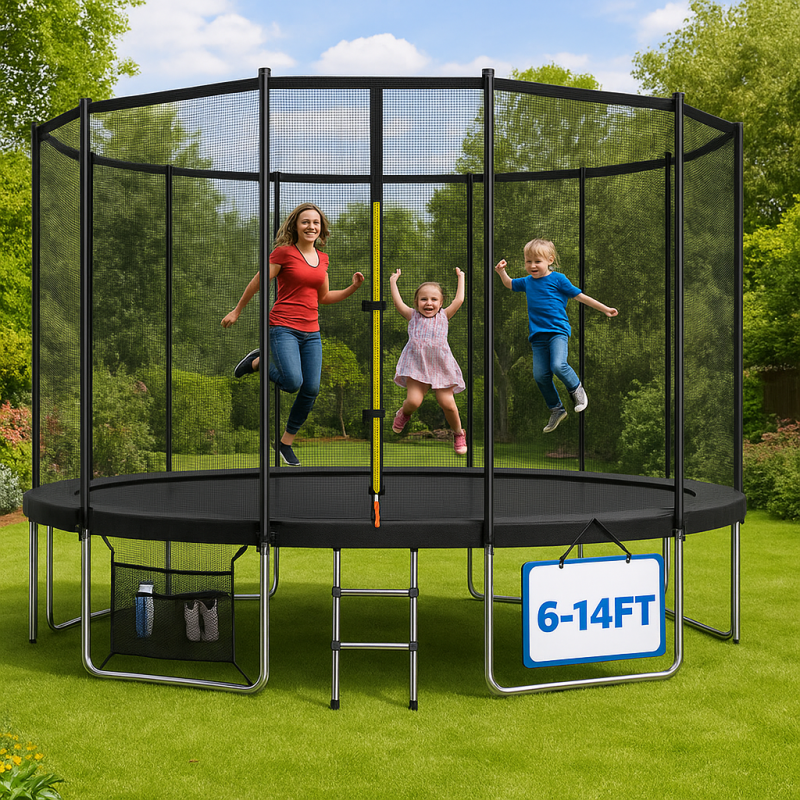 Devoko Trampolin Outdoor Ø 427 cm Indoor Trampolin Kinder Gartentrampoline, Komplettset mit Schuhnetz, Leiter, Randabdeckung, Sicherheitsnetz, Belastbarkeit 150 kg
