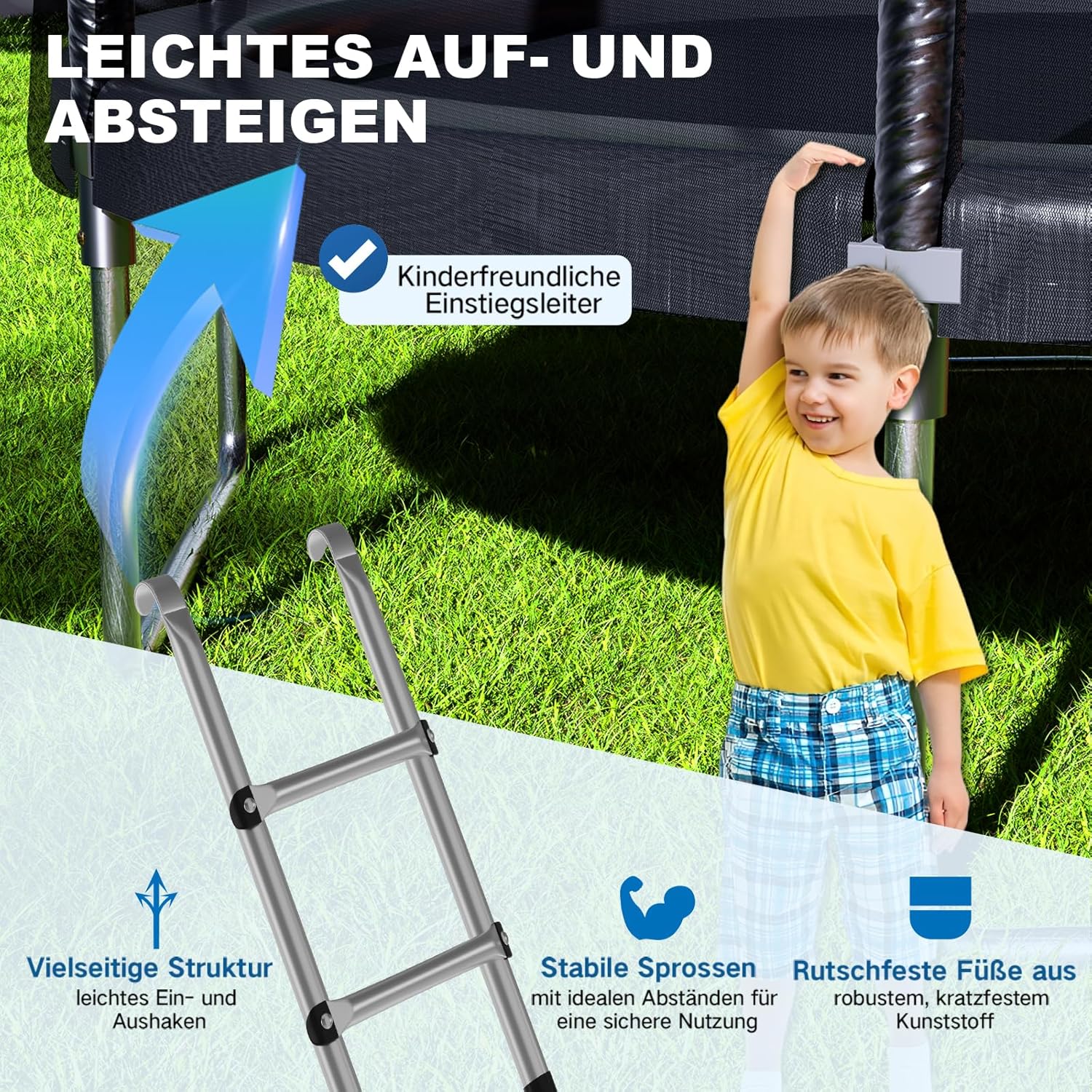 Devoko Trampolin Outdoor Ø 366 cm Indoor Trampolin Kinder Gartentrampoline, Komplettset mit Schuhnetz, Leiter, Randabdeckung, Sicherheitsnetz, Belastbarkeit 150 kg