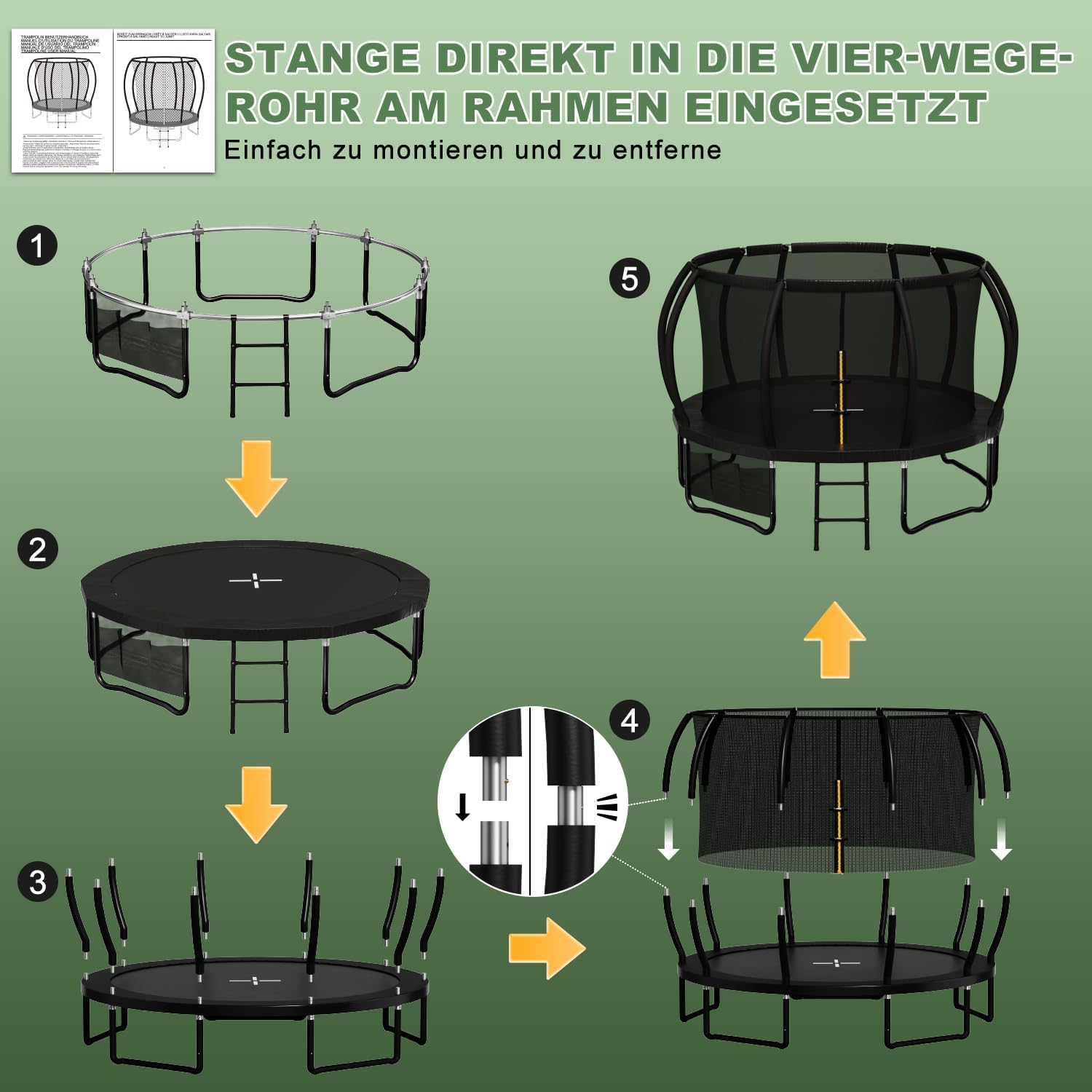 Flamaker Trampolin Outdoor Kinder, Gartentrampolin Ø 366/427cm mit Netz, Bodenanker, Stabile Rahmenkonstruktion, Wetterfest und rostfrei, Outdoor Trampolin für Kinder & Erwachsene Belastbarkeit 160kg
