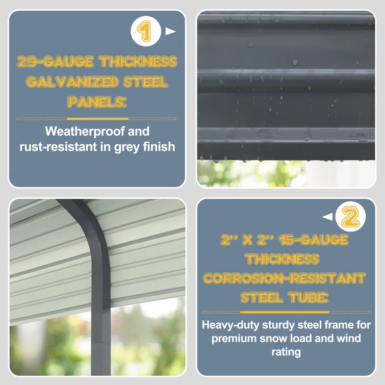 Steel Carport, Galvanized Gray