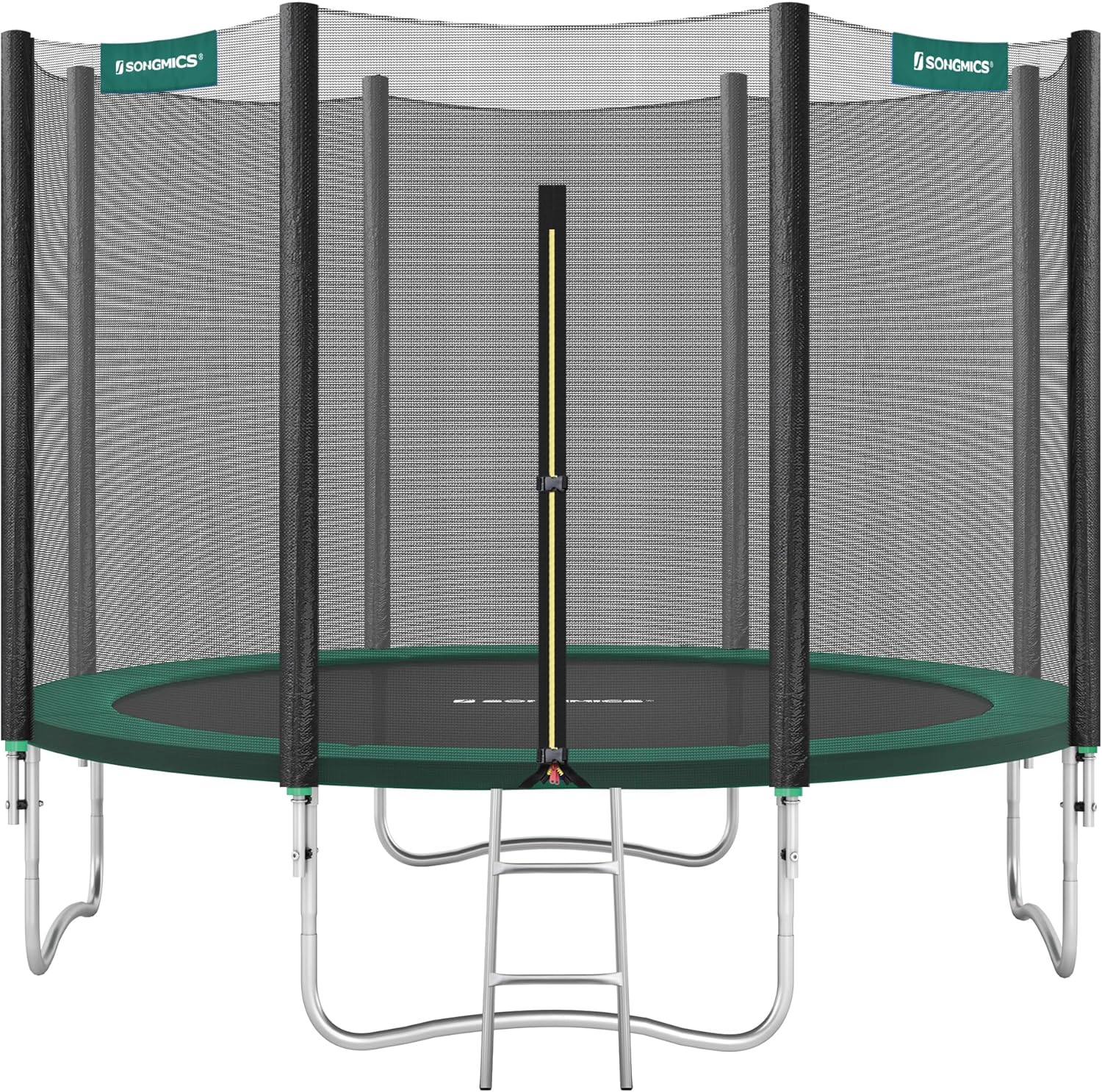 SONGMICS Trampolin Outdoor Ø 305 cm, rundes Gartentrampolin mit Randabdeckung, mit Sicherheitsnetz, mit Leiter und gepolsterten Stangen