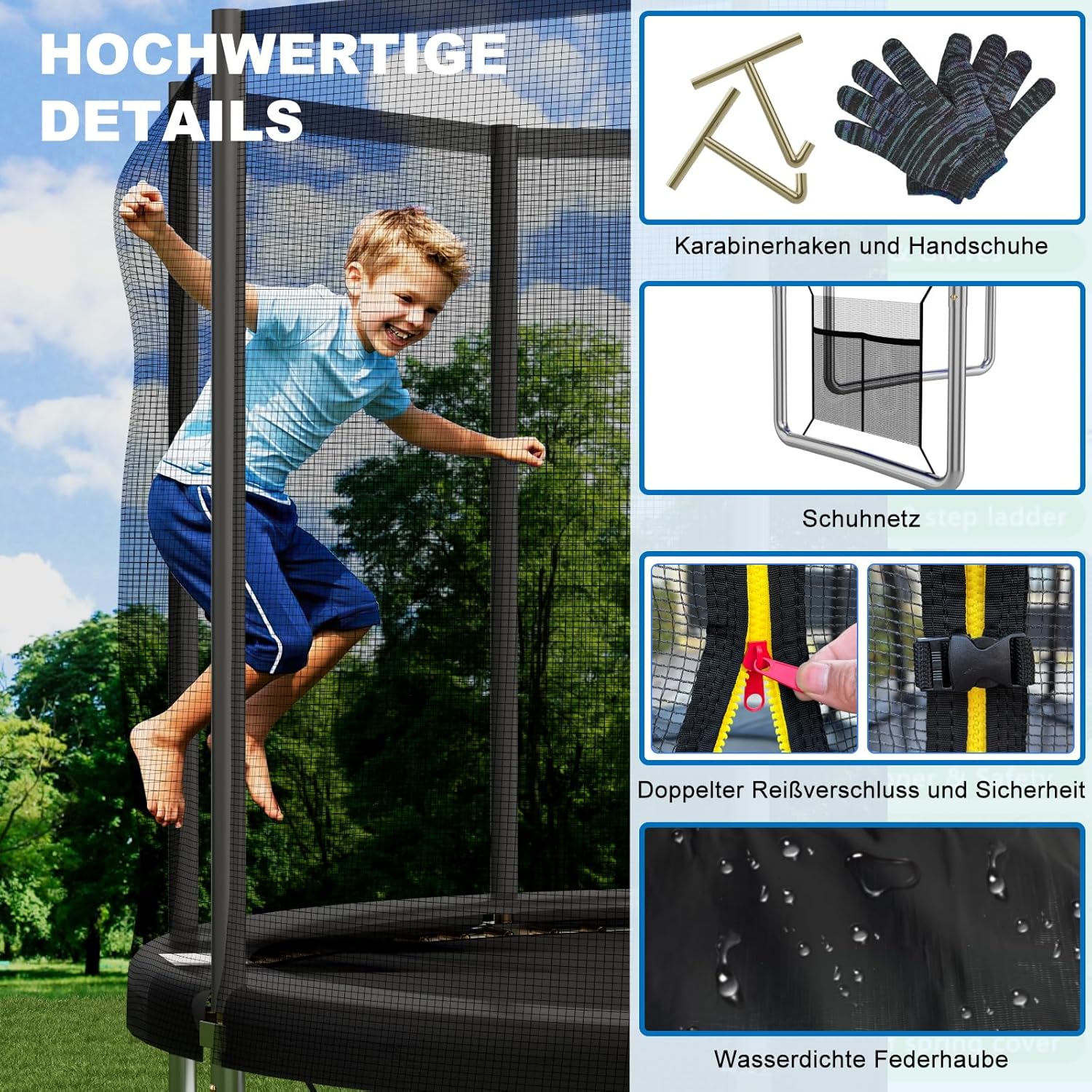 Devoko Trampolin Outdoor Ø 366 cm Indoor Trampolin Kinder Gartentrampoline, Komplettset mit Schuhnetz, Leiter, Randabdeckung, Sicherheitsnetz, Belastbarkeit 150 kg