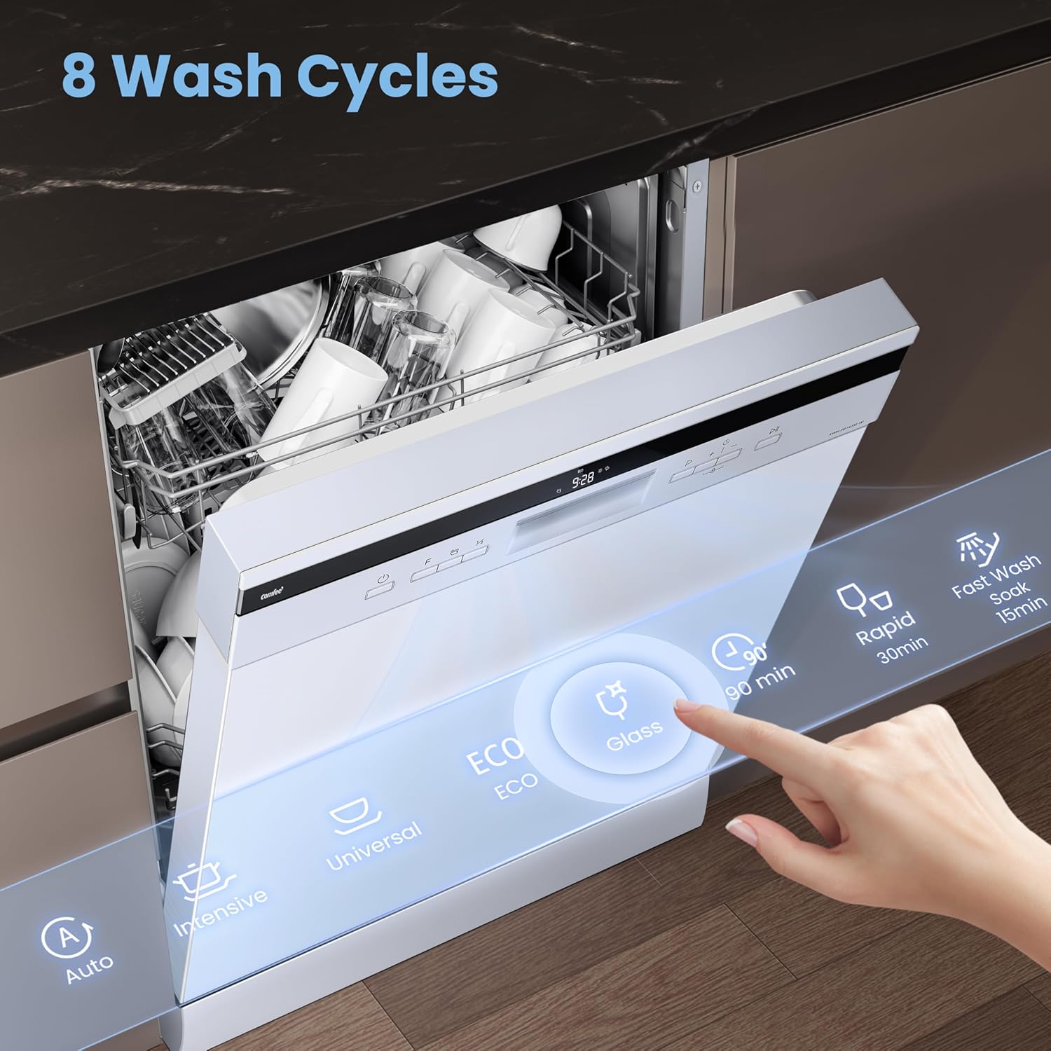 COMFEE' Freestanding Dishwasher FD1435E-W with 14 place settings