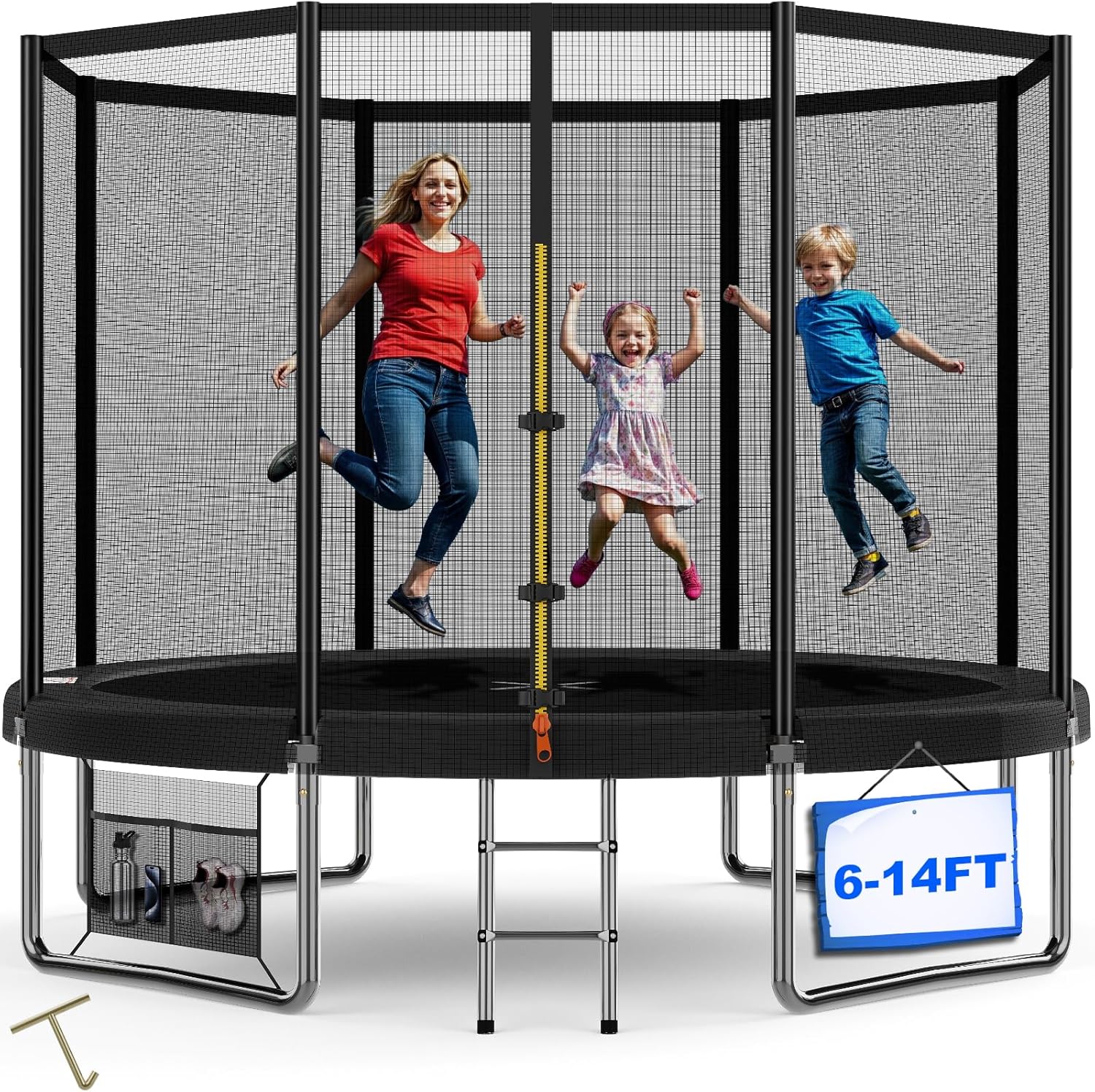 Devoko Trampolin Outdoor Ø 305 cm Indoor Trampolin Kinder Gartentrampoline, Komplettset mit Schuhnetz, Leiter, Randabdeckung, Sicherheitsnetz, Belastbarkeit 150 kg